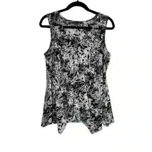 Adrianna Papell MED Sleeveless Black Gray White Draped Tank Top Blouse